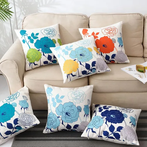 Vista 8 de Juego de 2 fundas de almohada de lino y algodón para sofá, 7.1 x 7.1 pulgadas, serie de pájaros y flores