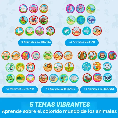Vista 3 de JOYIN 50 sellos de animales para niños, con 50 diseños diferentes, granja, animales marinos, sellos para manualidades, caja de premios juguetes