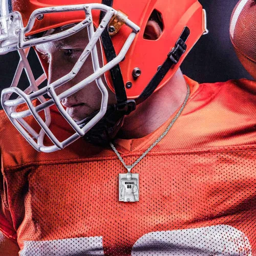 Vista 5 de AILIN Collar de fútbol personalizado para hombres, collares de latón con números personalizados para atletas de fútbol, color plataorooro rosanegro