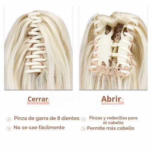 Vista 4 de Extensiones de cola de caballo, extensiones de cabello rubio con clip de garra de 18 pulgadas para mujer, pieza de cabello lacio, sintético