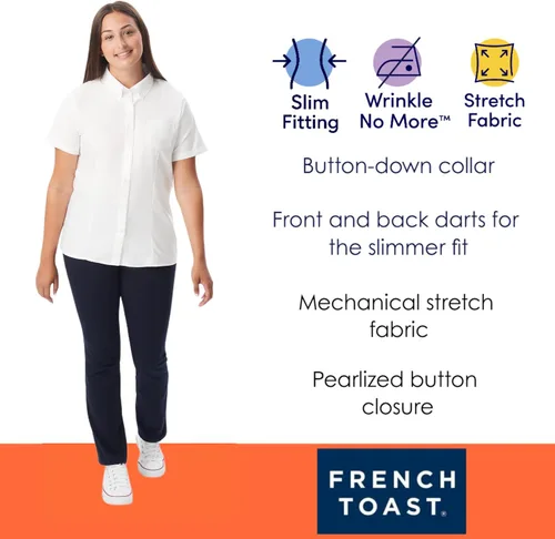 Vista 3 de French Toast Blusa Oxford con cuello abotonado y manga corta para mujer