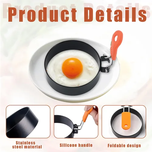 Vista 3 de Anillos de huevo de 3.5 pulgadas para freír huevos, con silicona, molde redondo para magdalenas inglesas, molde para panqueques, para acampar