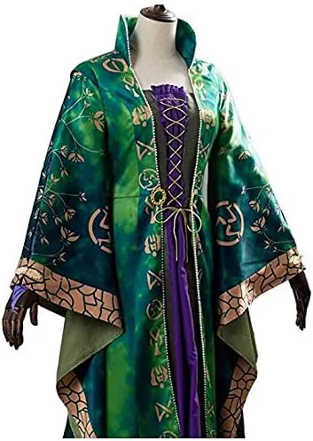 Vista 5 de Disfraz de Winifred Sanderson para mujer, vestido de Mary Sarah Sanderson, para adulto, camiseta de cosplay de bruja, talla grande, traje