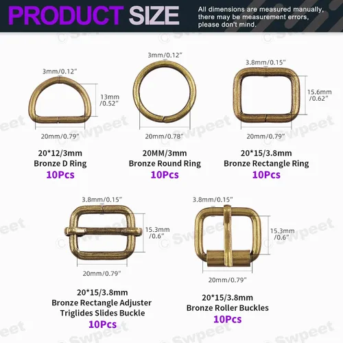 Vista 2 de Swpeet Hebillas de metal de 5 estilos: deslizante ajustable, anillo D, anillo circular