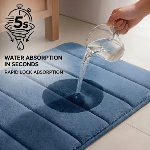 Vista 4 de Juego de 2 alfombras de baño de espuma viscoelástica, súper suaves, absorbentes, de secado rápido, alfombras de baño de espuma viscoelástica