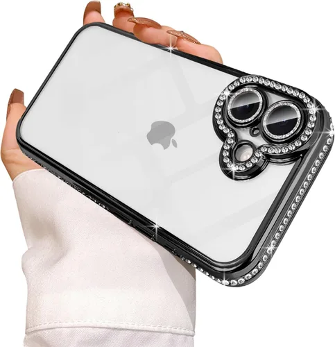 Vista 32 de Funda compatible con iPhone 11 Pro Max con protector de lente de cámara de diamante con purpurina, bonita funda de cristal transparente a prueba