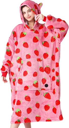 Vista 50 de THREE POODLE - Manta con capucha portátil para mujeres, sudadera con capucha de sherpa de gran tamaño para adultos hombres, mantas con capucha