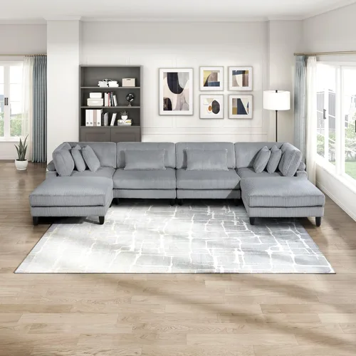 Vista 35 de Lexicon Sofá modular de 120 pulgadas, sofá modular de microfibra de gran tamaño de 4 plazas en forma de L, 6 almohadas decorativas y arreglo Beige