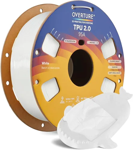 Vista 26 de OVERTURE - Filamento de TPU de 1/16 pulgadas, rollo flexible de poliuretano termoplástico, impresora 3D suave, 95A, carrete de 2.2 libras, precisión