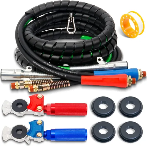 Vista 8 de Kit de manguera de aire ABS y energía 3 en 1 de 15 pies, envuelve línea eléctrica de 7 vías líneas de aire de goma para remolque de tractor semi