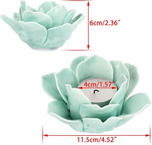 Vista 3 de OwnMy Portavelas de cerámica verde de flor de loto de 4.5 pulgadas para velas de té, portavelas de pétalo de loto para velas de té, soporte de vela