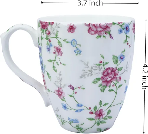 Vista 2 de Taza de café de porcelana de hueso de 14 onzas, taza de café con diseño floral, taza de té para mujeres, mamá, amiga (floral otoñal)