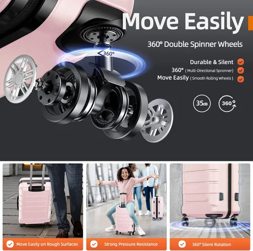 Vista 3 de SHOWKOO Sets de equipaje, maleta ampliable con doble ruedas, bloqueo TSA, 3pcs, RosaRebel Fun.