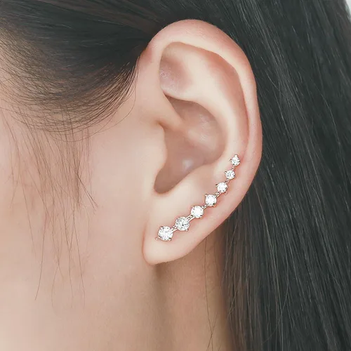 Vista 2 de Aretes tipo ear cuff con diamantes Cubic Zirconia hipoalergénicos