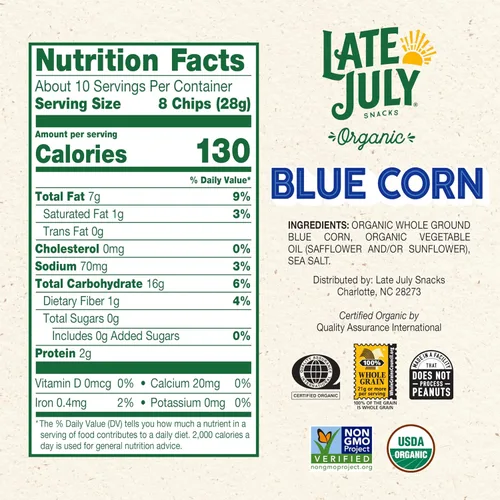 Vista 2 de Late July - Chips de tortilla de maíz azul orgánico, bolsa de 10.1 Oz