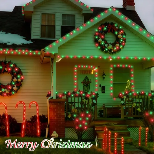 Vista 8 de QITONG Tira de luces rojas y verdes para exteriores, 165 pies, 500 luces LED de alambre transparente de Navidad para interiores, 8 modos de luz
