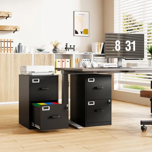 Vista 2 de 2-Drawer File Cabinet with Lock, Small Filing Cabinet Organizer for Hanging A4/Letter/Legal Size Folder, Under Desk Vertical Filing Cabinets for