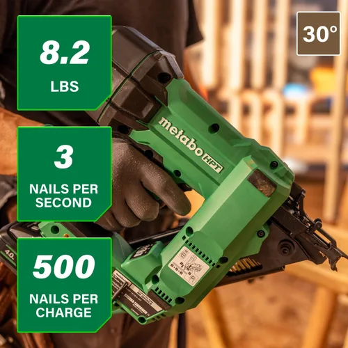Vista 14 de Metabo HPT Kit de Clavadora de Marcos Inalámbrica MultiVolt de 18V de 30° con Cinta de Papel, Clavadora de Marcos de 3-1/2", Herramienta Eléctrica