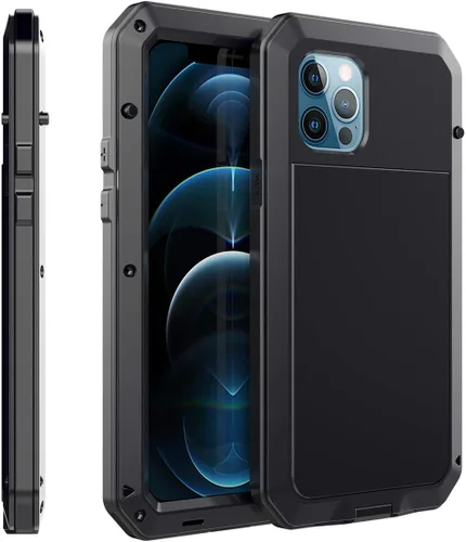 Vista 3 de Funda protectora de cuerpo completo para iPhone 12, resistente a los golpes, funda de metal de aleación de aluminio con protector de pantalla Negro