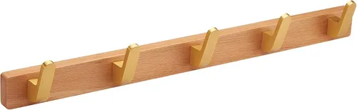 Vista 8 de Perchero de pared montado, estante de gancho de madera de nogal resistente con 5 ganchos dobles de metal para colgar abrigos, colgador de abrigos