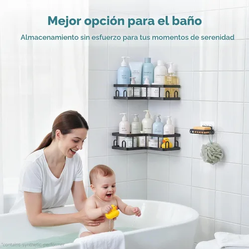 Vista 6 de Veken Organizador de ducha esquinero, paquete de 3, diseño avanzado a Negro