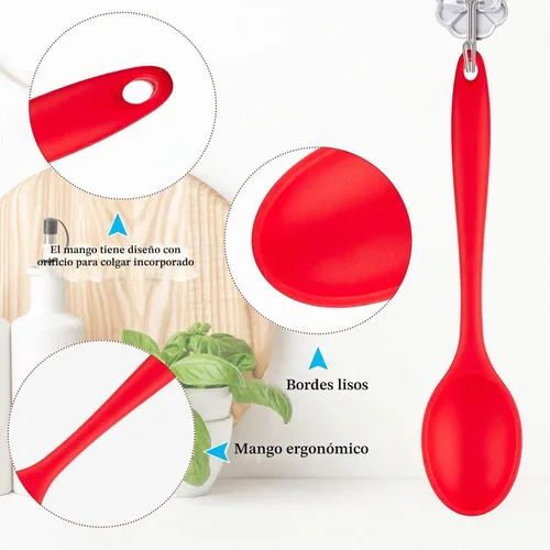 Vista 3 de 4 cucharas mezcladoras para cocinar, cucharas pequeñas de silicona