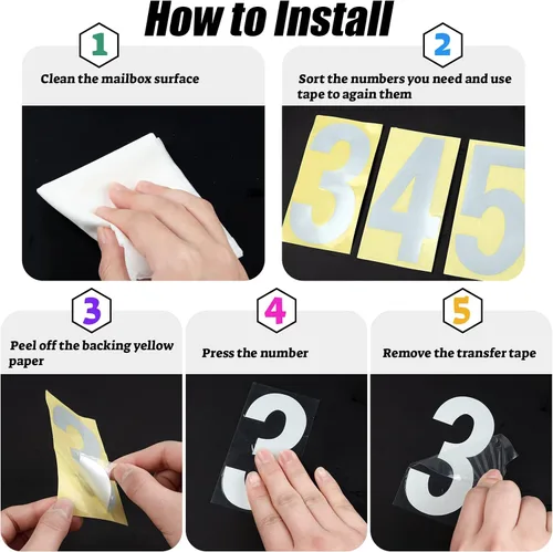 Vista 7 de Números reflectantes para buzón para exteriores – 30 calcomanías impermeables para números de buzón, grandes de 3 pulgadas, autoadhesivos, números