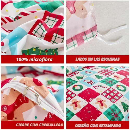 Vista 4 de Joyreap Juego de funda de edredón de 3 piezas, diseño navideño a cuadros rojos y verdes, microfibra suave y transpirable para todas las estaciones