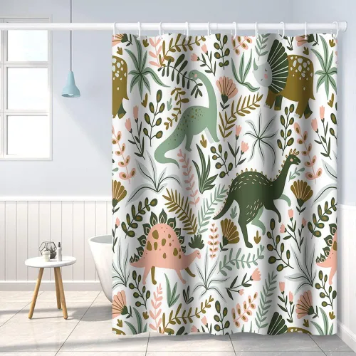Vista 30 de Cortina de Ducha Floral Bohemia Negra Flores de Mediados de Siglo Botánica Moderna Elegante Estética Cortina de Ducha para Decoración de Baño