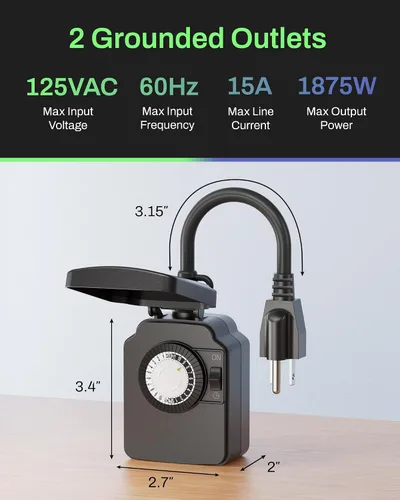 Vista 7 de BN-LINK Temporizador de luz mecánico para exteriores de 24 horas, impermeable, resistente, 15 A 1/2 HP, 1 toma de temporizador con conexión a tierra