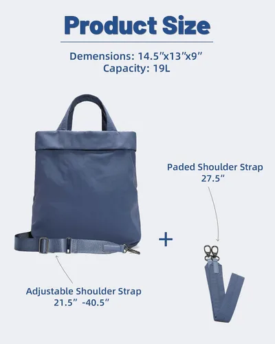 Vista 3 de FODOKO Hobo Crossbody Bags 2.0, 19L Totes Bolso grande con correas para mujer, múltiples bolsas de hombro de nailon para viajes gimnasio