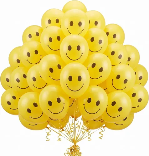 Vista 3 de 100 globos amarillos de cara sonriente de 6 pulgadas, 6 pulgadas