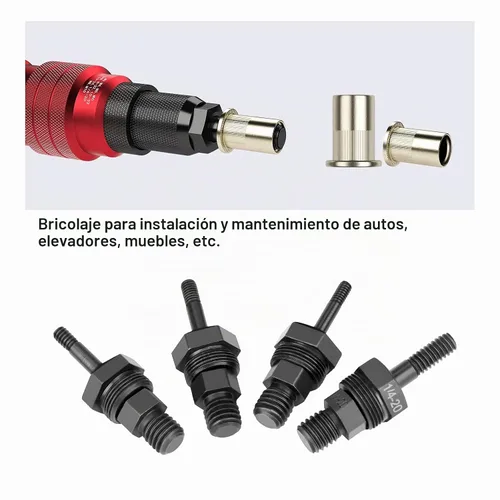 Vista 4 de Beaspire 4 PCS Mandriles 8-32, 10-24, 10-32, 1/4-20 para Pistola de Remaches Eléctrica de Taladro Inalámbrico