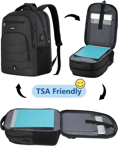 Vista 3 de kadilong Mochila para laptop para hombre, mochila escolar para adolescentes, niños, viajes de negocios, bolsa antirrobo con puerto de carga USB