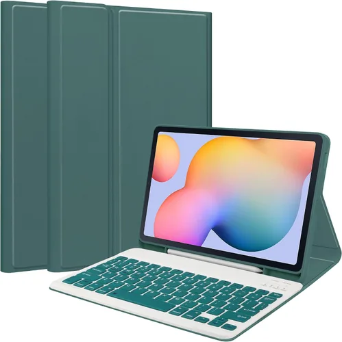 Vista 12 de Teclado a color para Galaxy Tab S6 Lite de 10.4 pulgadas 2024/2022/2020 Funda de teclado Bluetooth desmontable extraíble con Bluetooth, color negro