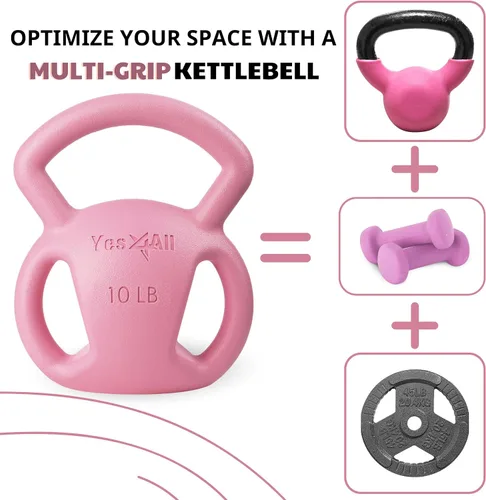 Vista 2 de Yes4All Kettlebell, Strength Training Kettlebells for Women, Wide Multi-grip Textured Handle for Home Gym Exercises & Full Body Workout, Single 5–25