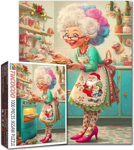 Vista 25 de Rompecabezas de mujer vieja de 1000 piezas para adultos, familias (niña, dama, pizza, naipe, vino tinto, amigas) piezas que encajan perfectamente