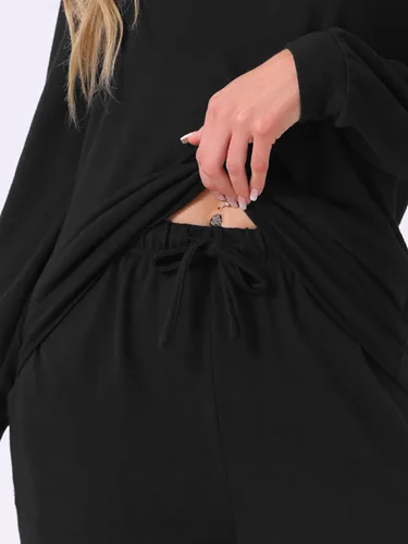 Vista 5 de cheibear Conjunto de pijama de manga larga para mujer, sudadera Kint con estampado de estrellas, ropa de dormir de 2 piezas Negro