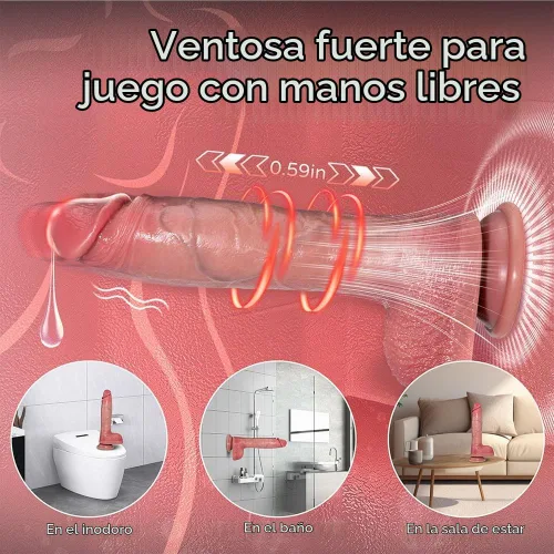 Vista 4 de Control de largo alcance extra grande funciona bien 9.5 pulgadas como la piel, 9 modos de silicona realista, impermeable, juegos de empuje, juguetes