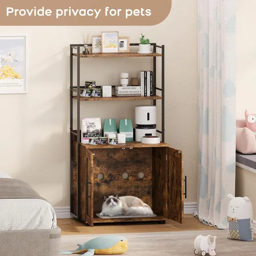 Vista 11 de GAOMON Caja de arena para gatos con almacenamiento de estantes, muebles ocultos 2 en 1 para baño, gabinete interior para gatos, caja oculta