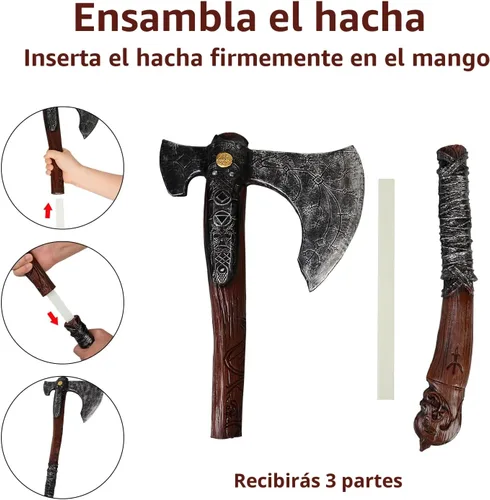 Vista 4 de CoserWorld - Martillo de espuma de poliuretano a escala 1:1, accesorio de disfraz de hachas medievales, armas para cosplay de Halloween Un hacha
