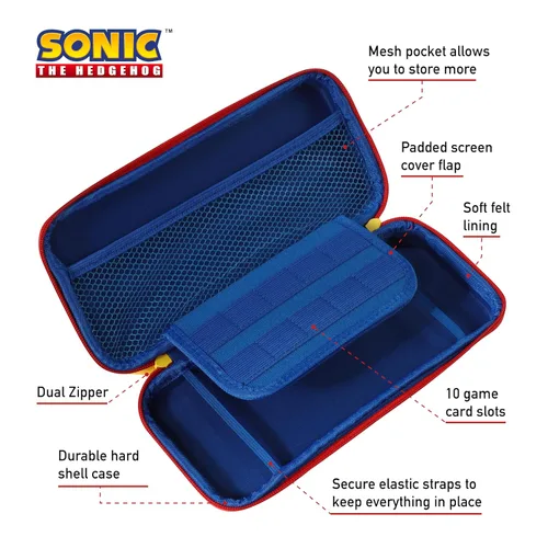 Vista 4 de Sonic the Hedgehog Nintendo Switch Case, Gaming On-the-Go Car Kit, Nintendo Switch Controller Grips, Hands-Free Stand, Nintendo Switch Games and
