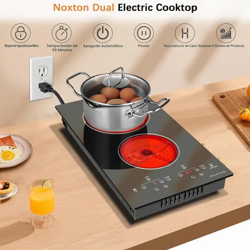 Vista 2 de Noxton 110V estufa eléctrica 2 quemadores, estufa radiante eléctrica de 12 110V / Sensor Touch / Negro