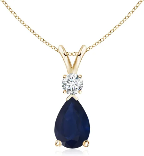 Vista 192 de Angara Colgante de lágrima de zafiro azul natural con diamante en plata/oro macizo de 14 quilates/platino Cumpleaños, compromiso, aniversario