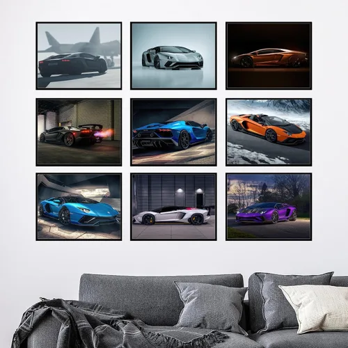 Vista 6 de BigWig Prints - Pósteres Lamborghini Aventador, arte de pared de superdeportivo genial para niños y entusiastas de los automóviles, decoración