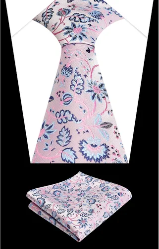 Vista 20 de Alizeal Mens 3.15inches Leaf Flower Pattern Tie with Floral Pocket Square Set
