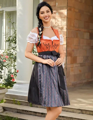 Vista 2 de KOJOOIN Women's Oktoberfest Dress 3 Pieces German Dirndl Dress Costumes for Bavarian Carnival Halloween