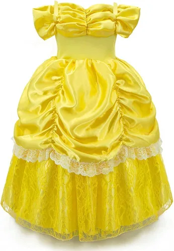 Vista 3 de HOIZOSG Belle Princess Dress Up para niñas, Beauty and The Beast, disfraz de Halloween, Navidad, fiesta de cumpleaños, vestido de baile elegante