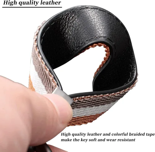 Vista 4 de Llavero de cuero genuino con textura de tejido para automóvil, llavero universal de cuero para hombres y mujeres