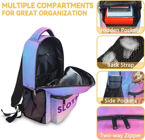 Vista 6 de Mochila de perezoso para niñas y niños, mochilas de 16 pulgadas para la escuela, linda, correas ajustables, duradera, ligera, perezoso (Sloth2)